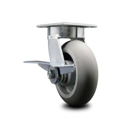 Service Caster 6 Inch Kingpinless Thermoplastic Rubber Wheel Swivel Caster with Brake SCC SCC-KP30S620-TPRRD-SLB